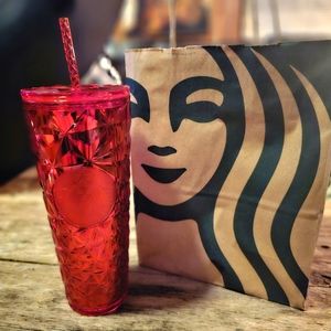 *New/Never Used* Starbucks 2023 Red Faceted Textured Mirror Design 24oz Tumbler
